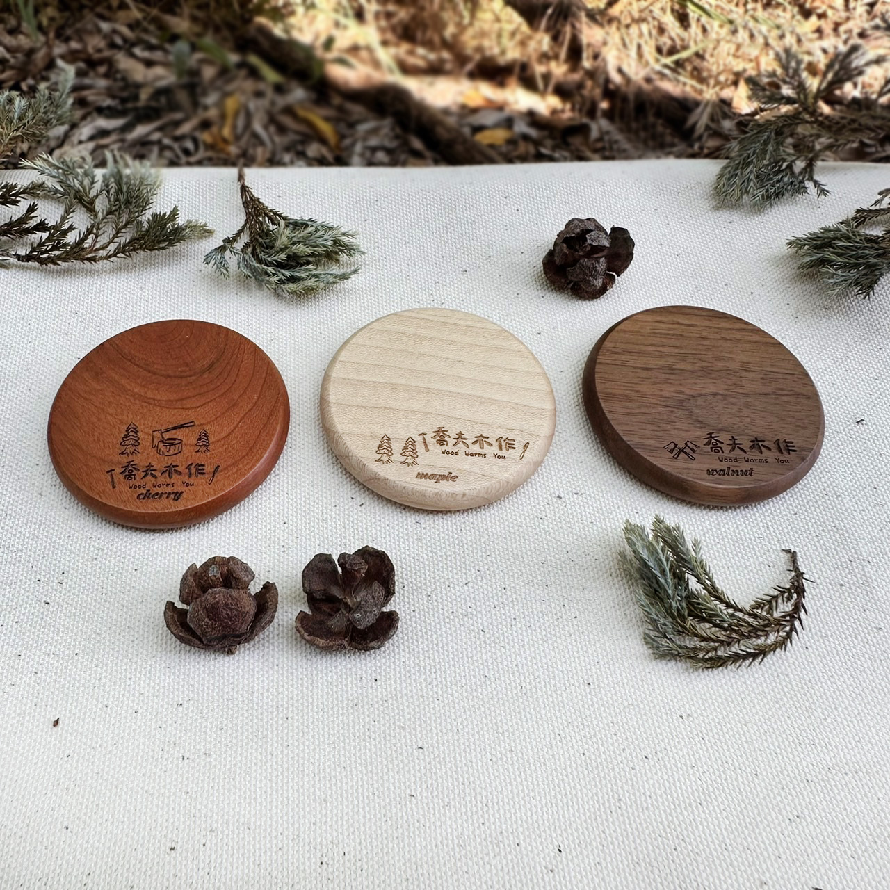 三入圓形原木小杯墊 三入圓形原木小杯墊